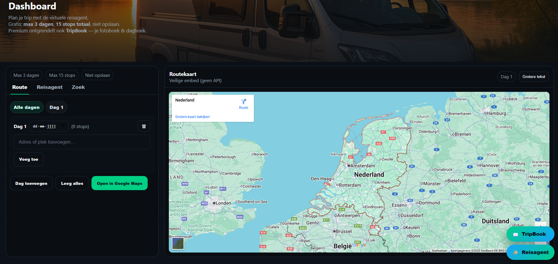Voorbeeld van de routeplanner